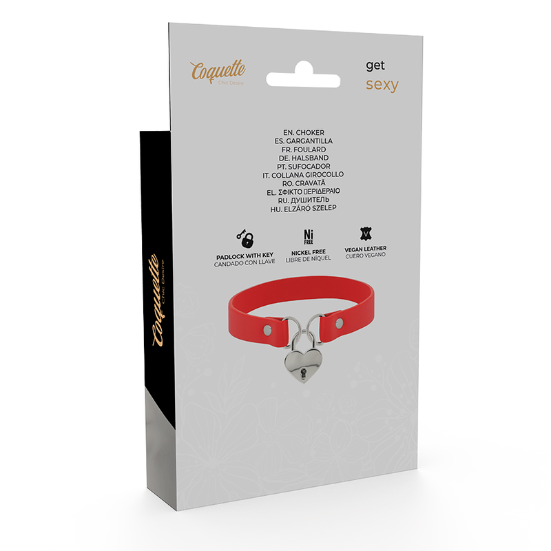 Coleira Fina Coquette Cadeado Coração Vermelho