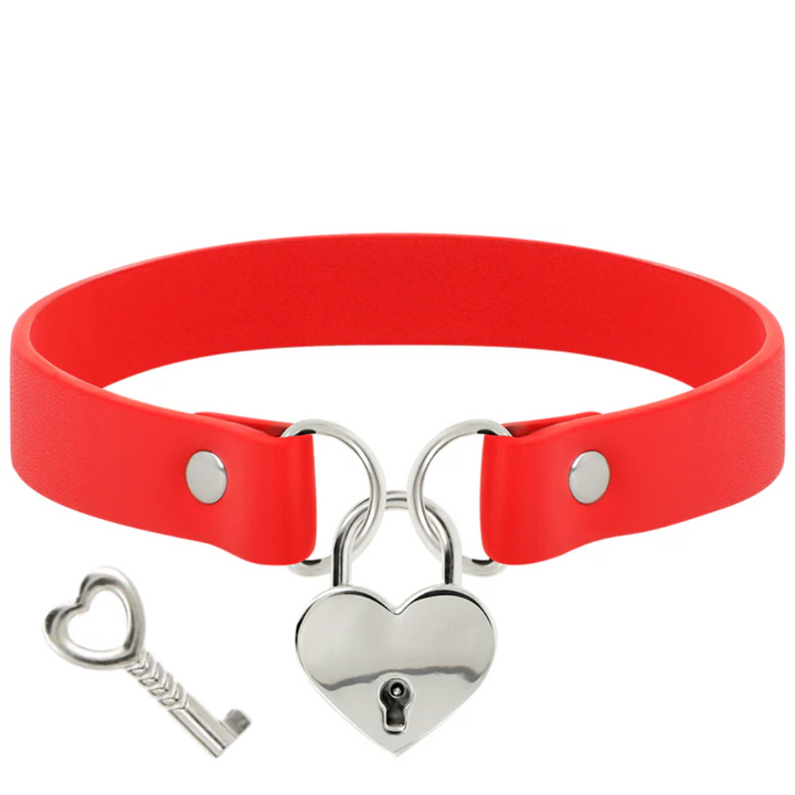 Coleira Fina Coquette Cadeado Coração Vermelho