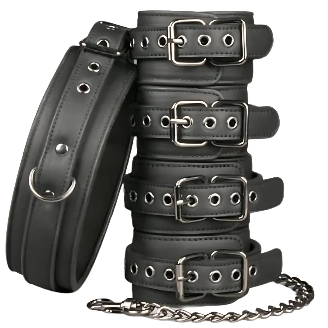 Conjunto Algemas Pulso, Tornozelo, Coleira e Corrente EasyToys