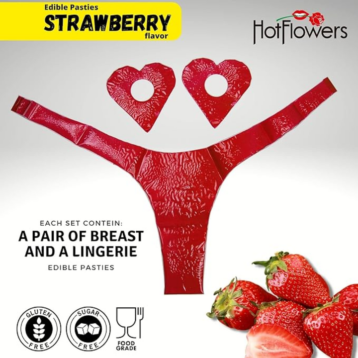 Lingerie Comestível Feminina Hotflowers 2 Morango e Champanhe