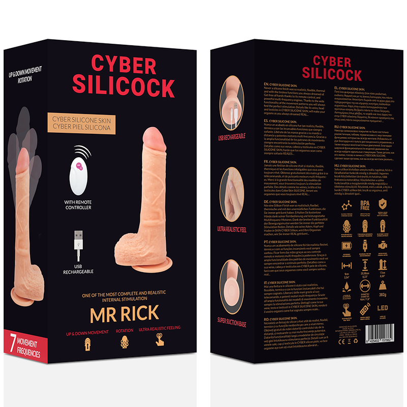 Strap-On Usb Vibrador Realístico Telescópico e Rotação Cyber Silicock Mr. Rick Controlo Remoto