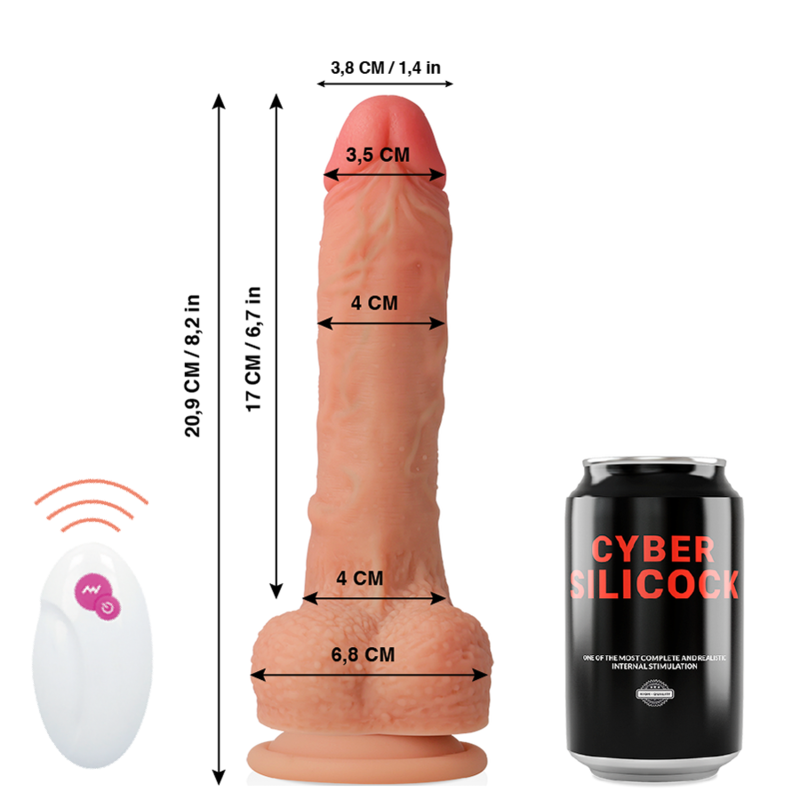 Strap-On Usb Vibrador Realístico Telescópico e Rotação Cyber Silicock Mr. Rick Controlo Remoto