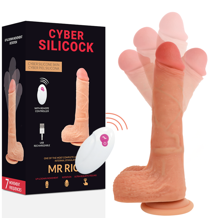 Strap-On Usb Vibrador Realístico Telescópico e Rotação Cyber Silicock Mr. Rick Controlo Remoto