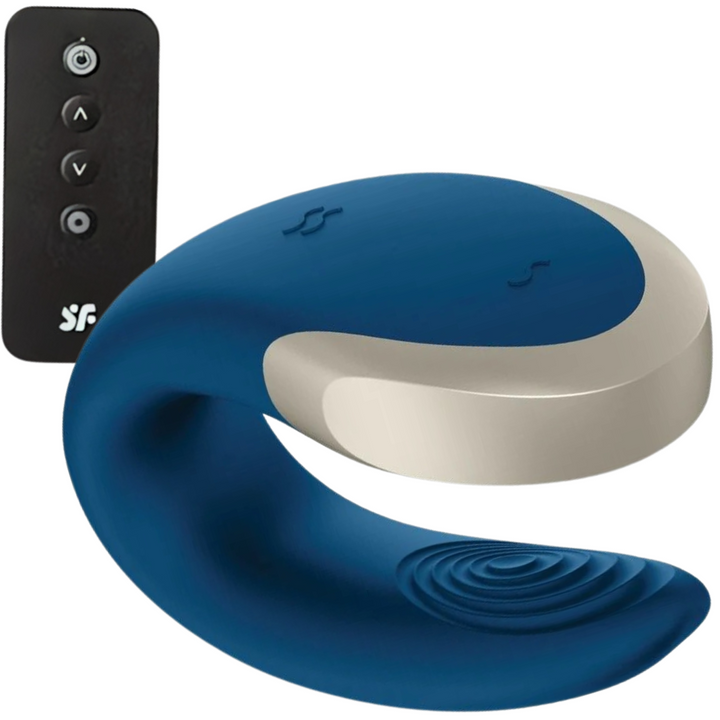 Vibrador Para Casal Usb Satisfyer Double Love Luxury Azul Controlo Remoto App