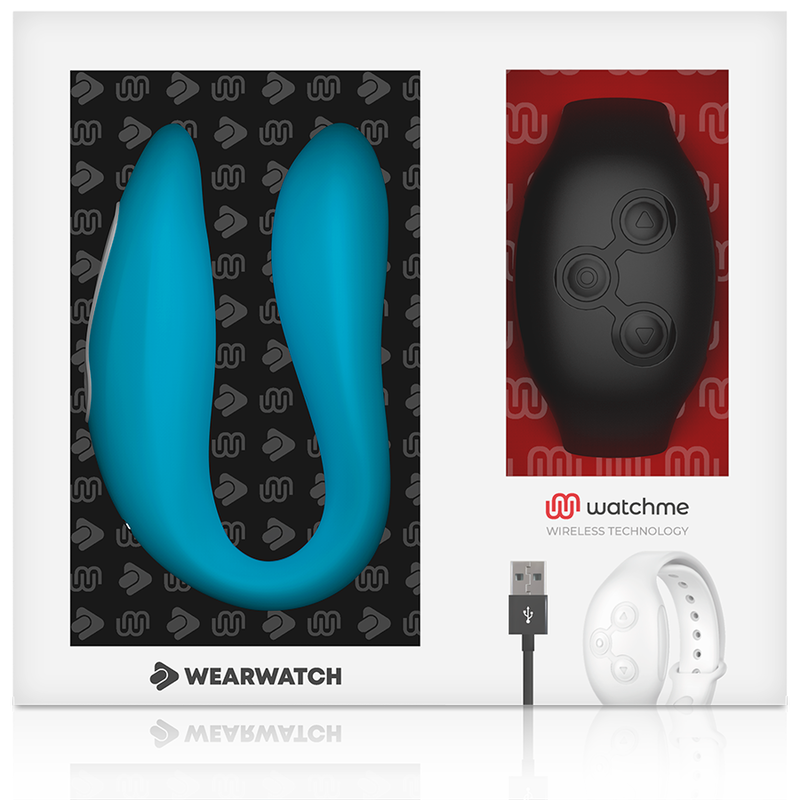 Vibrador Para Casal Usb Wearwatch Dual Pleasure Azul/Preto Controlo Remoto Watchme