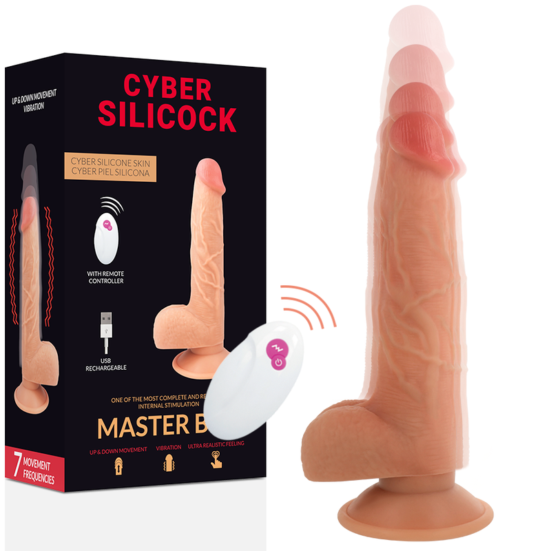 Vibrador Realístico Usb Movimento Telescópico Cyber Silicock Master Bem Controlo Remoto
