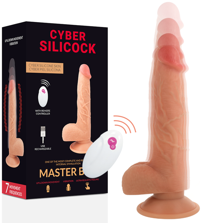 Vibrador Realístico Usb Movimento Telescópico Cyber Silicock Master Bem Controlo Remoto