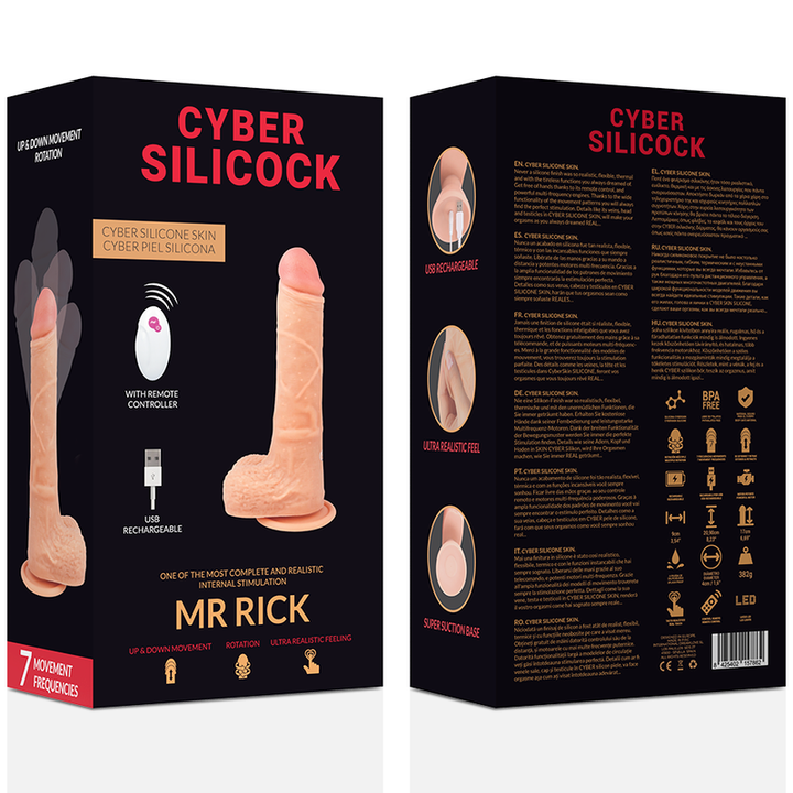 Vibrador Realístico Usb Movimento Telescópico e Rotação Cyber Silicock Mr.Rick Controlo Remoto