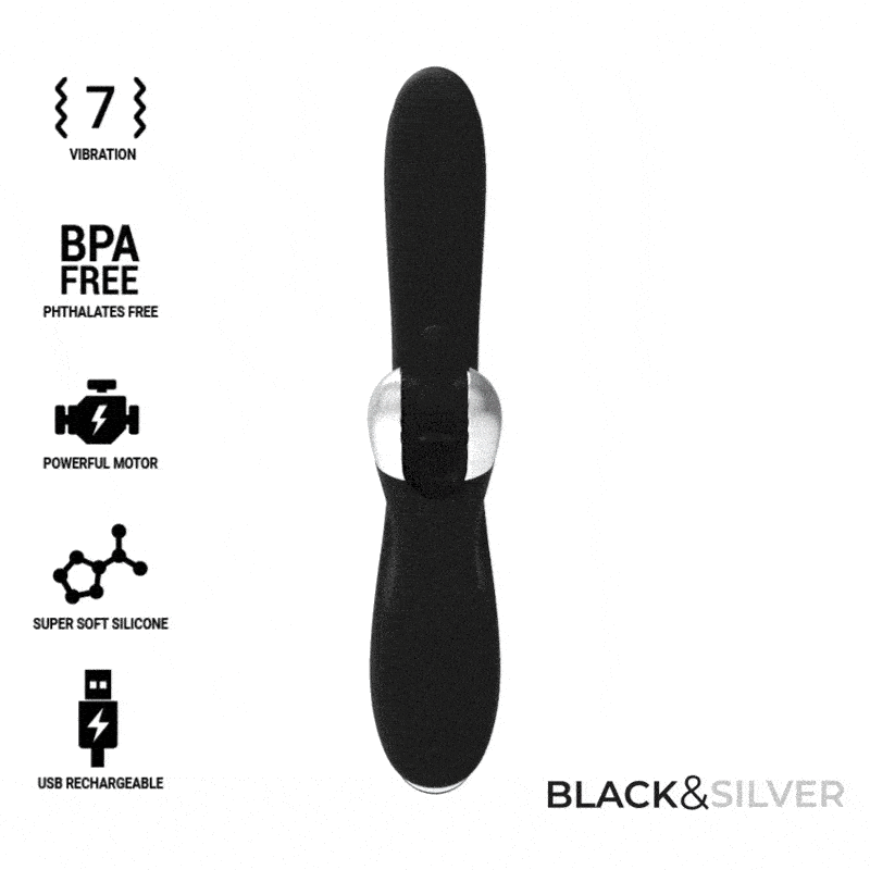 Vibrador Usb Movimento Língua Rotação e Movimento Ponto-G Black&Silver Grimm