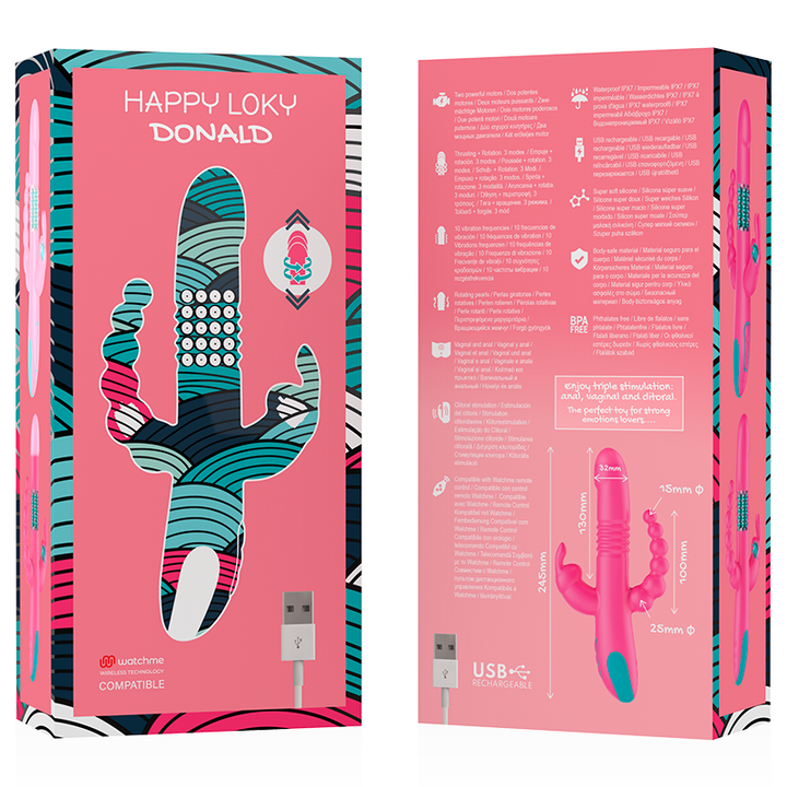 Vibrador Usb Movimento Telescópico e Rotação HappyLoki Donald Controlo Remoto Watchme